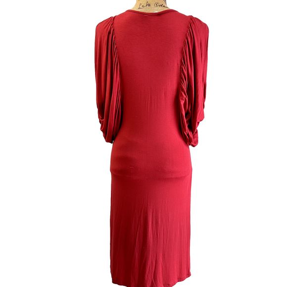 VTG Jersey Dress SHIRT PASSION ITALIA Dark Red Embroidered Bat Sleeves SZ S - Picture 4 of 14